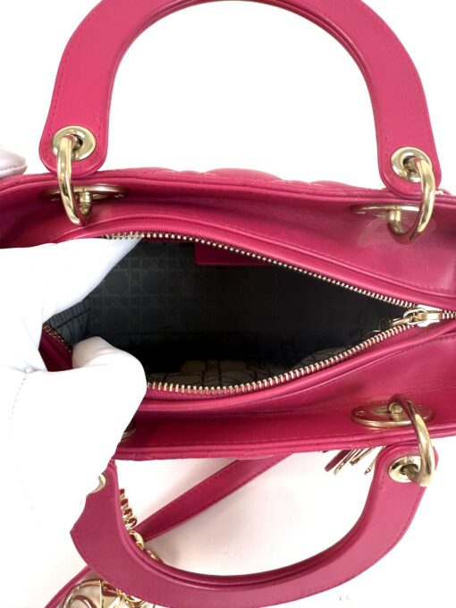 Christian Dior Lady Dior Medium Lambskin Cannage Magenta Pink GHW - Image 9
