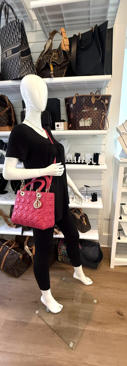 Christian Dior Lady Dior Medium Lambskin Cannage Magenta Pink GHW - Image 3