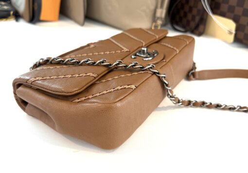 Chanel Brown Chevron Stitched Leather Classic Top Handle Bag - Image 21
