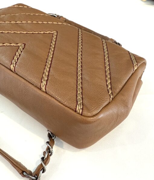 Chanel Brown Chevron Stitched Leather Classic Top Handle Bag - Image 17