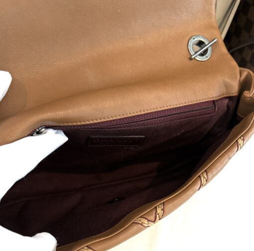Chanel Brown Chevron Stitched Leather Classic Top Handle Bag - Image 12