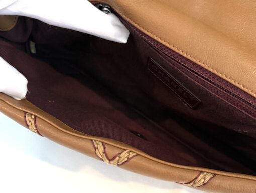 Chanel Brown Chevron Stitched Leather Classic Top Handle Bag - Image 11