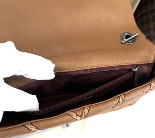 Chanel Brown Chevron Stitched Leather Classic Top Handle Bag - Image 6
