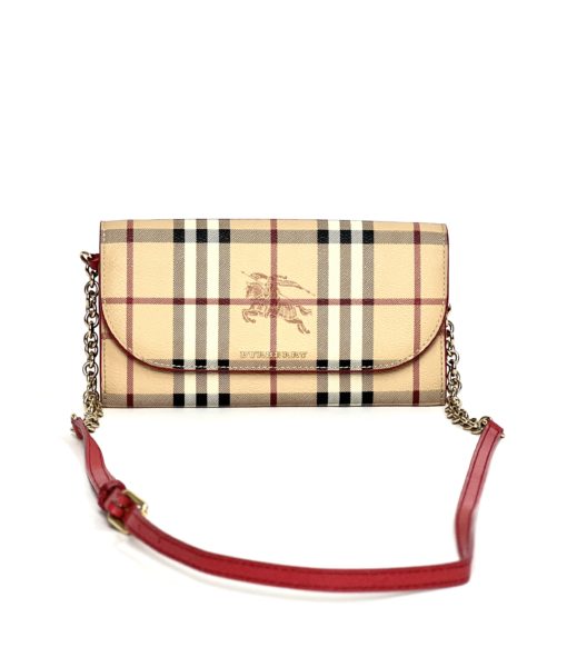 Burberry Haymarket Check Henley Wallet On Chain Rose 3