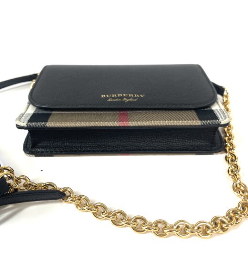 Burberry Hampshire WOC Chain Black Leather House Check Canvas 6