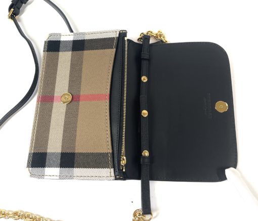Burberry Hampshire WOC Chain Black Leather House Check Canvas 11