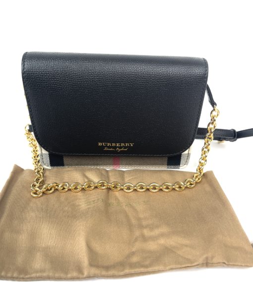 Burberry Hampshire WOC Chain Black Leather House Check Canvas 3