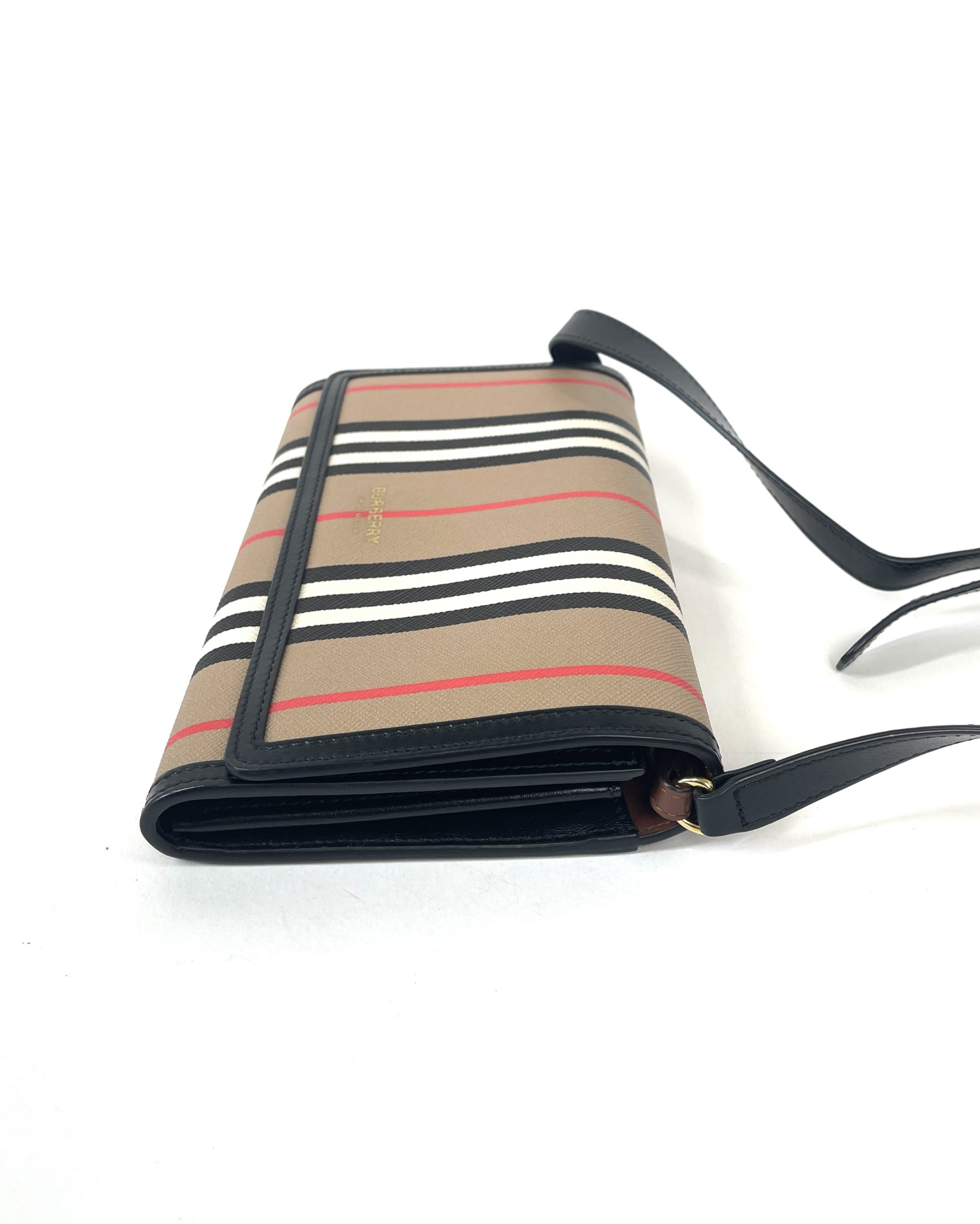 New Burberry Icon Stripe E-canvas and Leather Card Holder in
