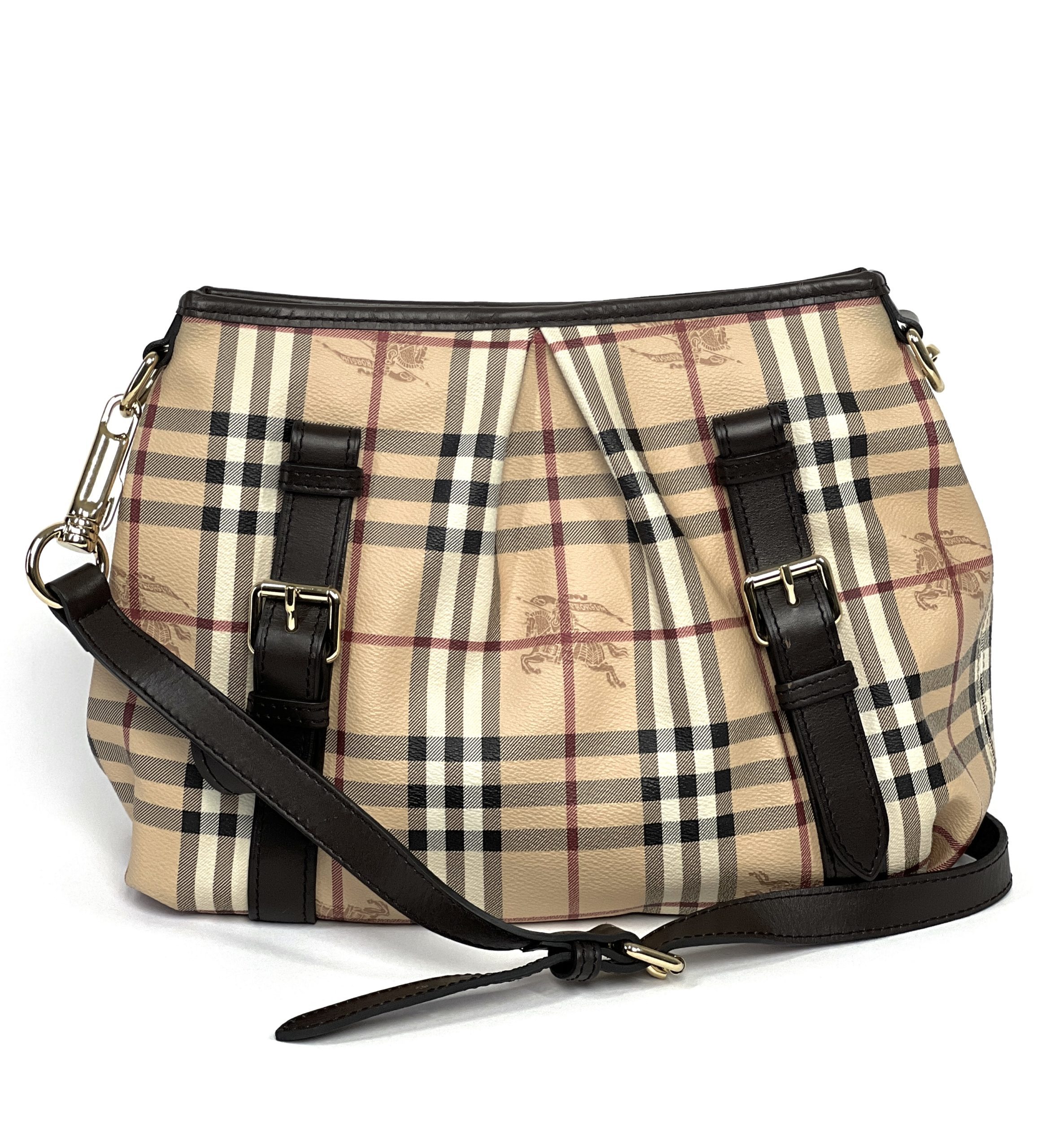 BURBERRY Leather-trimmed checked coated-canvas shoulder bag