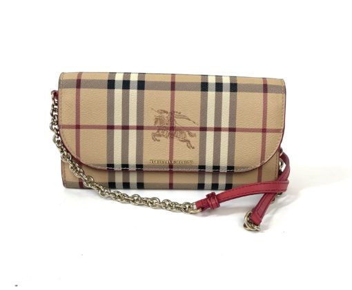 Burberry Haymarket Check Henley Wallet On Chain Rose