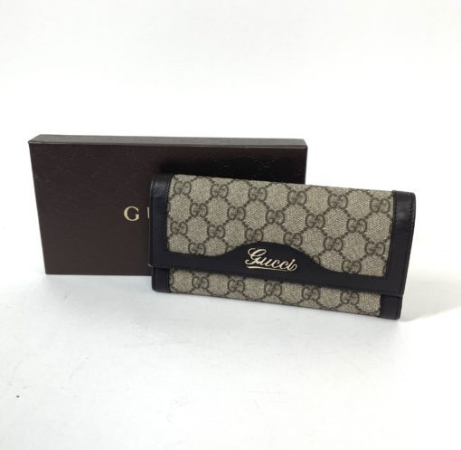 Gucci Script Continental Wallet Dark Brown Trim 2