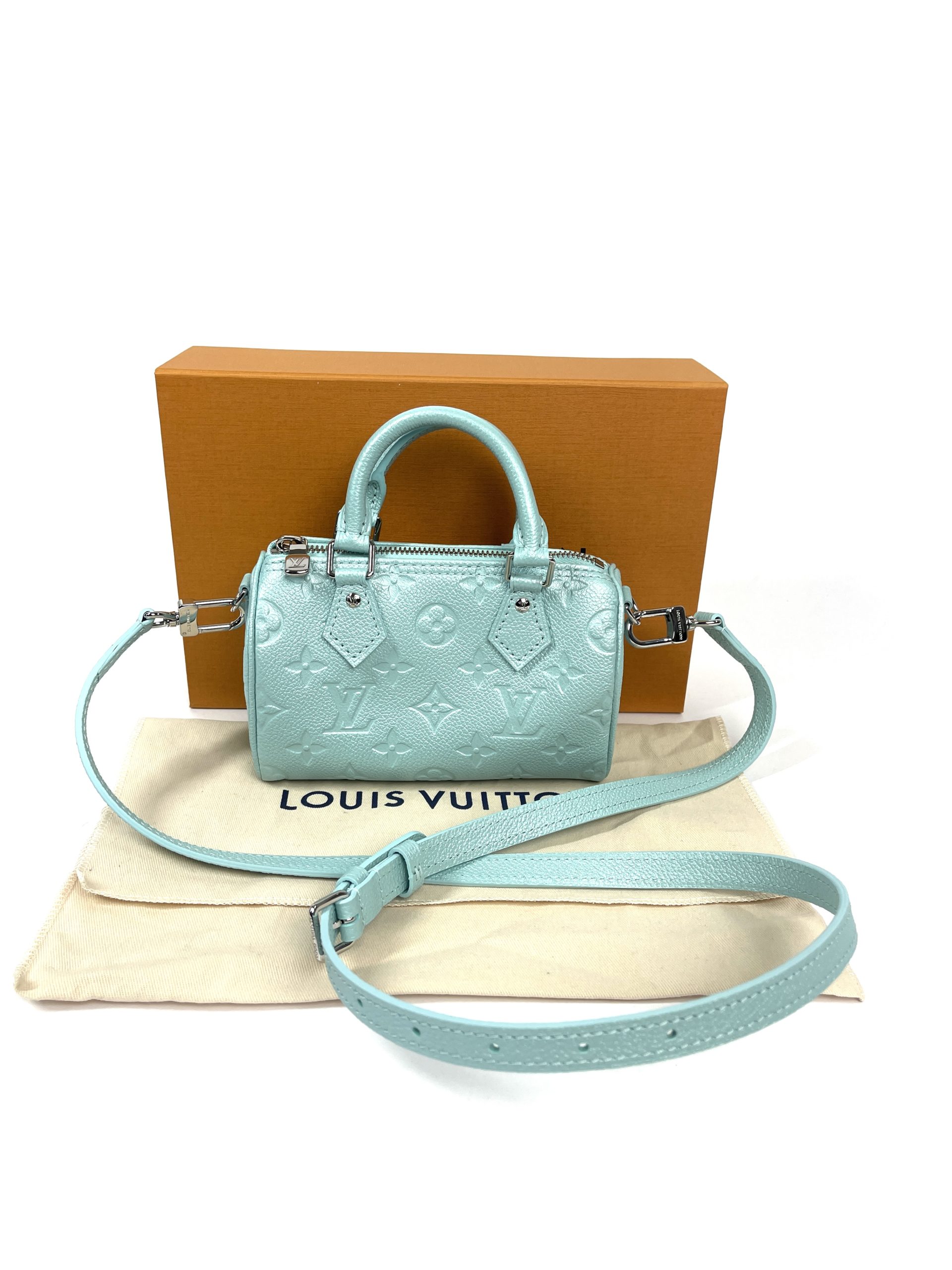 Louis Vuitton Nano Speedy Pearly Lagoon Turquoise in Monogram Empreinte  Embossed Supple Grained Cowhide Leather with Silver-tone - US