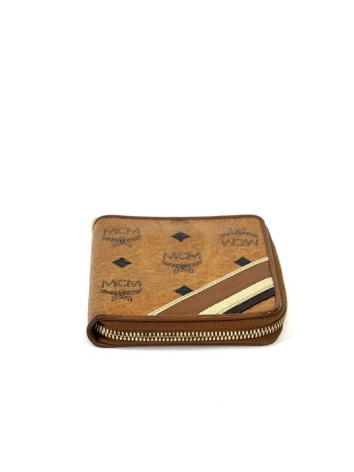 MCM Visetos Zip Around Wallet Cognac Brown Stripes 13
