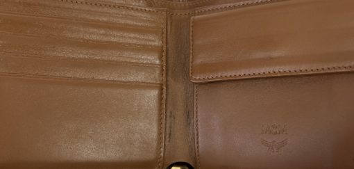 MCM Visetos Zip Around Wallet Cognac Brown Stripes 8