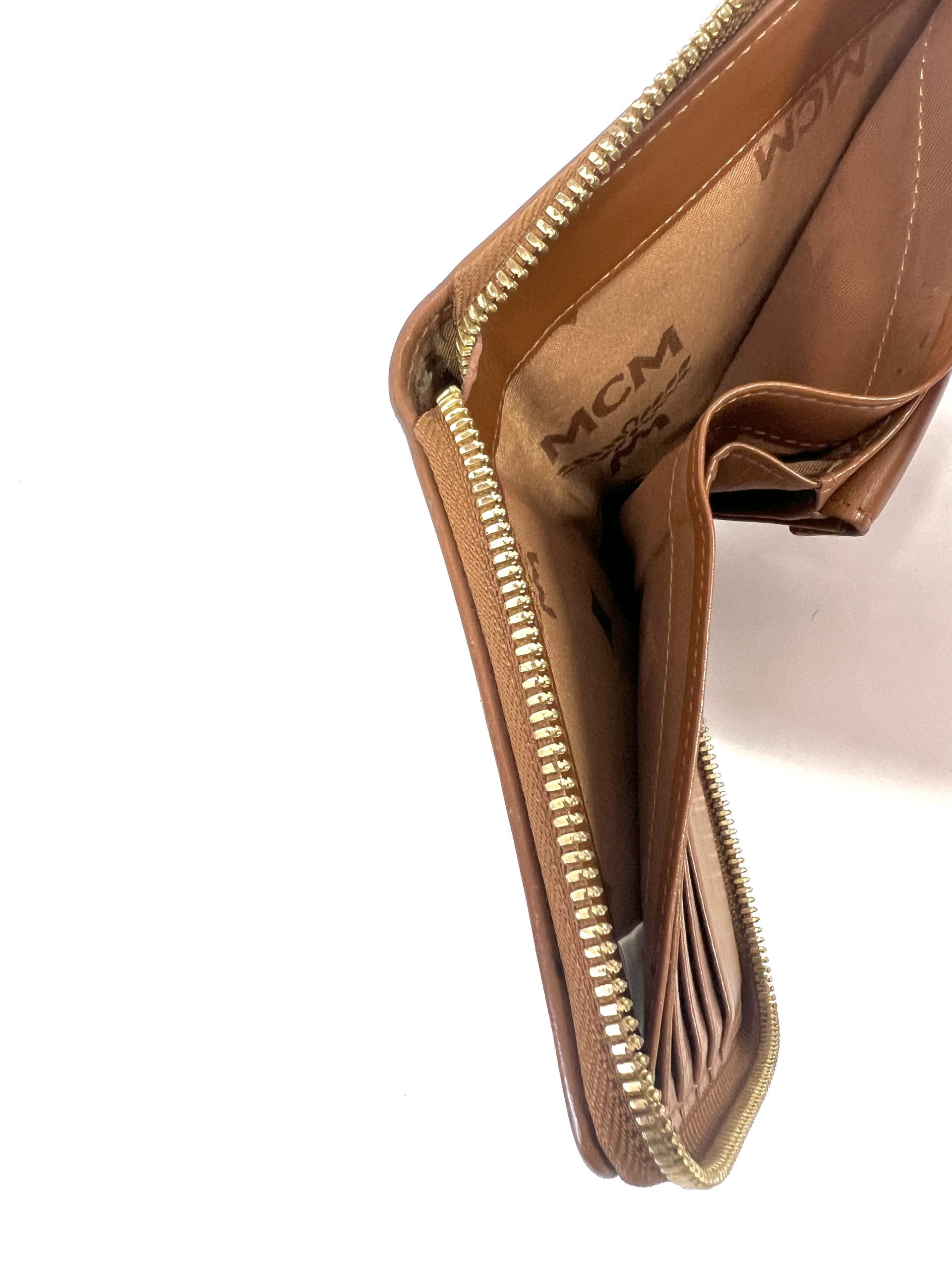 MCM Shoulder Bag Drawstring Brown Leather Mini Pochette