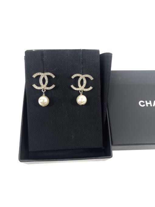 Chanel CC Gold Rhinestone Earrings with Pearl 3