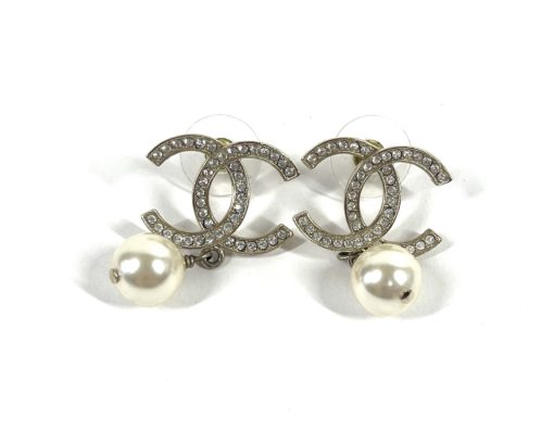 Chanel CC Gold Rhinestone Earrings with Pearl 8
