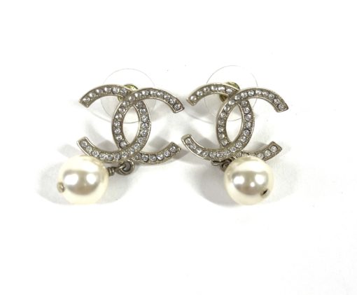 Chanel CC Gold Rhinestone Earrings with Pearl 2