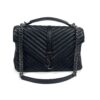YSL Saint Laurent College Large Quilted Black Leather V-Flap Shoulder Bag Silver 5