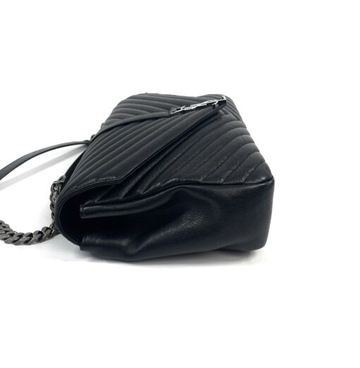 YSL Saint Laurent College Large Quilted Black Leather V-Flap Shoulder Bag Silver 14