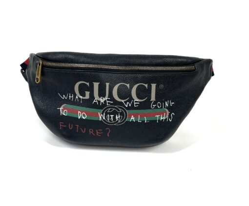 GUCCI Black Grained Calfskin Logo Belt Bum Bag Large 4