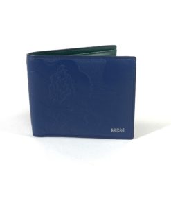 MCM Bi Fold Royal Blue Leather Wallet with Green