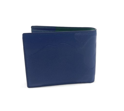MCM Bi Fold Royal Blue Leather Wallet with Green 4