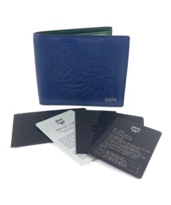 MCM Bi Fold Royal Blue Leather Wallet with Green 2