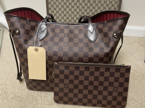 Louis Vuitton Ebene Neverfull MM Tote and Pouch
