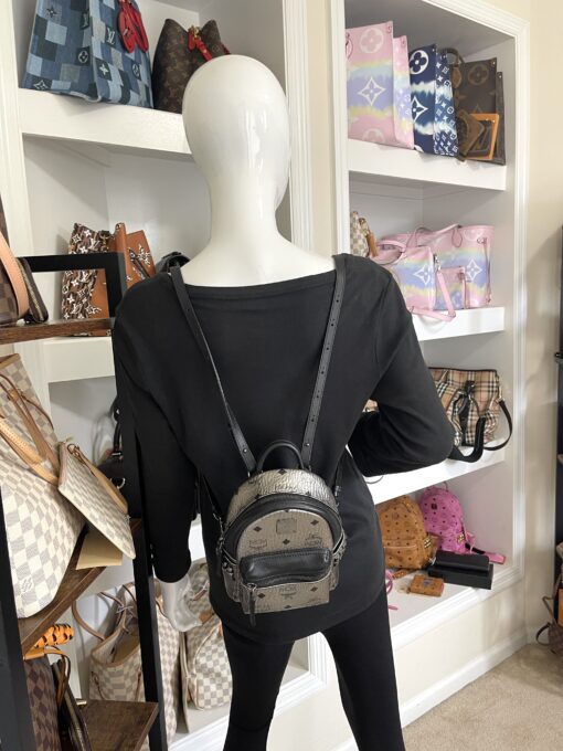 MCM Stark Bebe Boo Side Studs Backpack in Visetos Pewter Black X-Mini 2