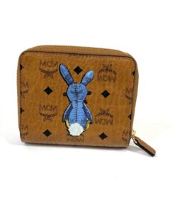 MCM Brown Visetos Mini Rabbit Leather Wallet Cognac Blue 2