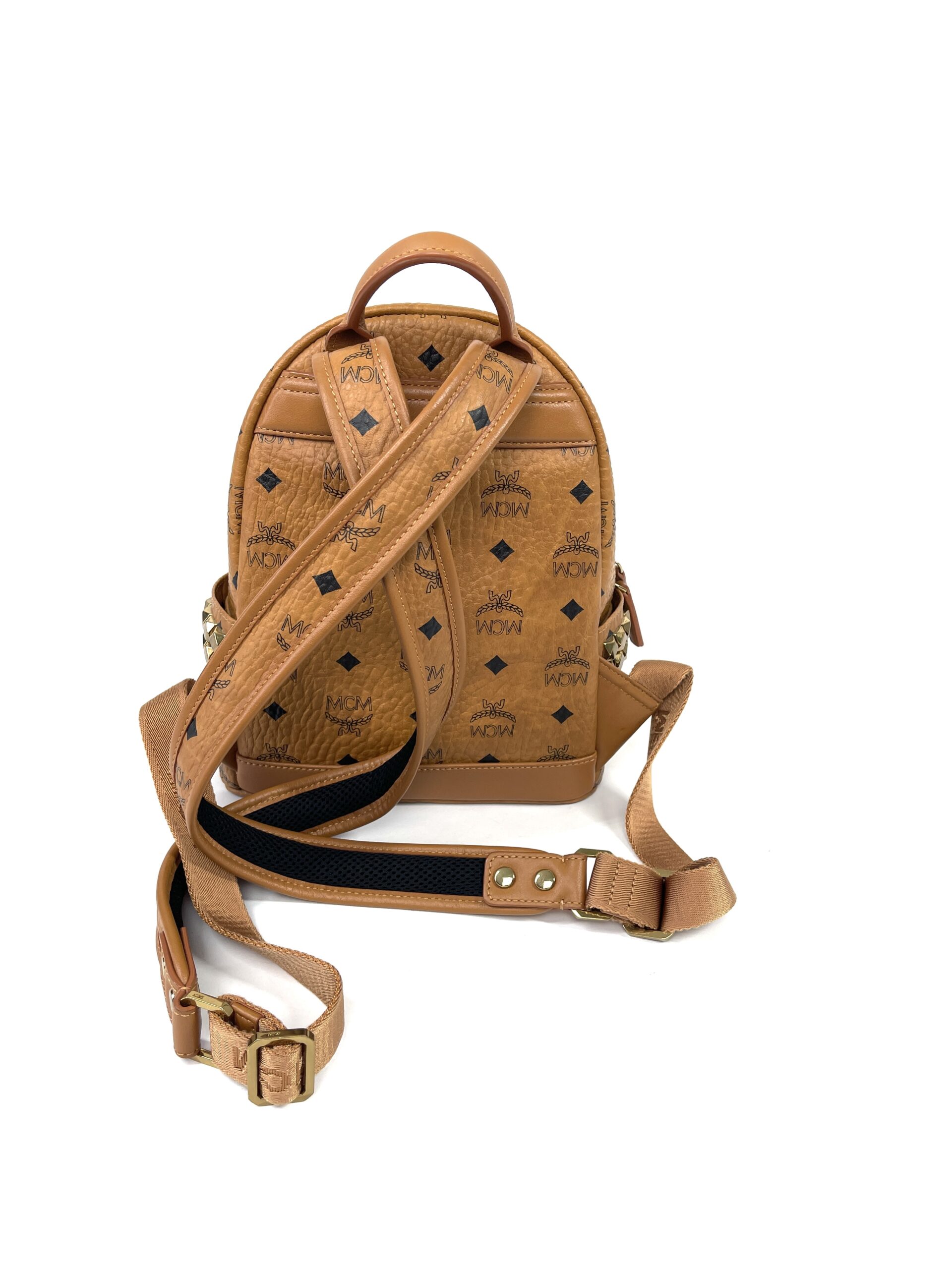Good Condition - MCM Cognac Small Studded Canvas Backpack Bag in
