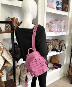 MCM Mini Stark Side Studs Backpack in Visetos Pink 2