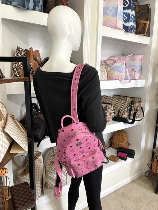 MCM Mini Stark Side Studs Backpack in Visetos Pink 2