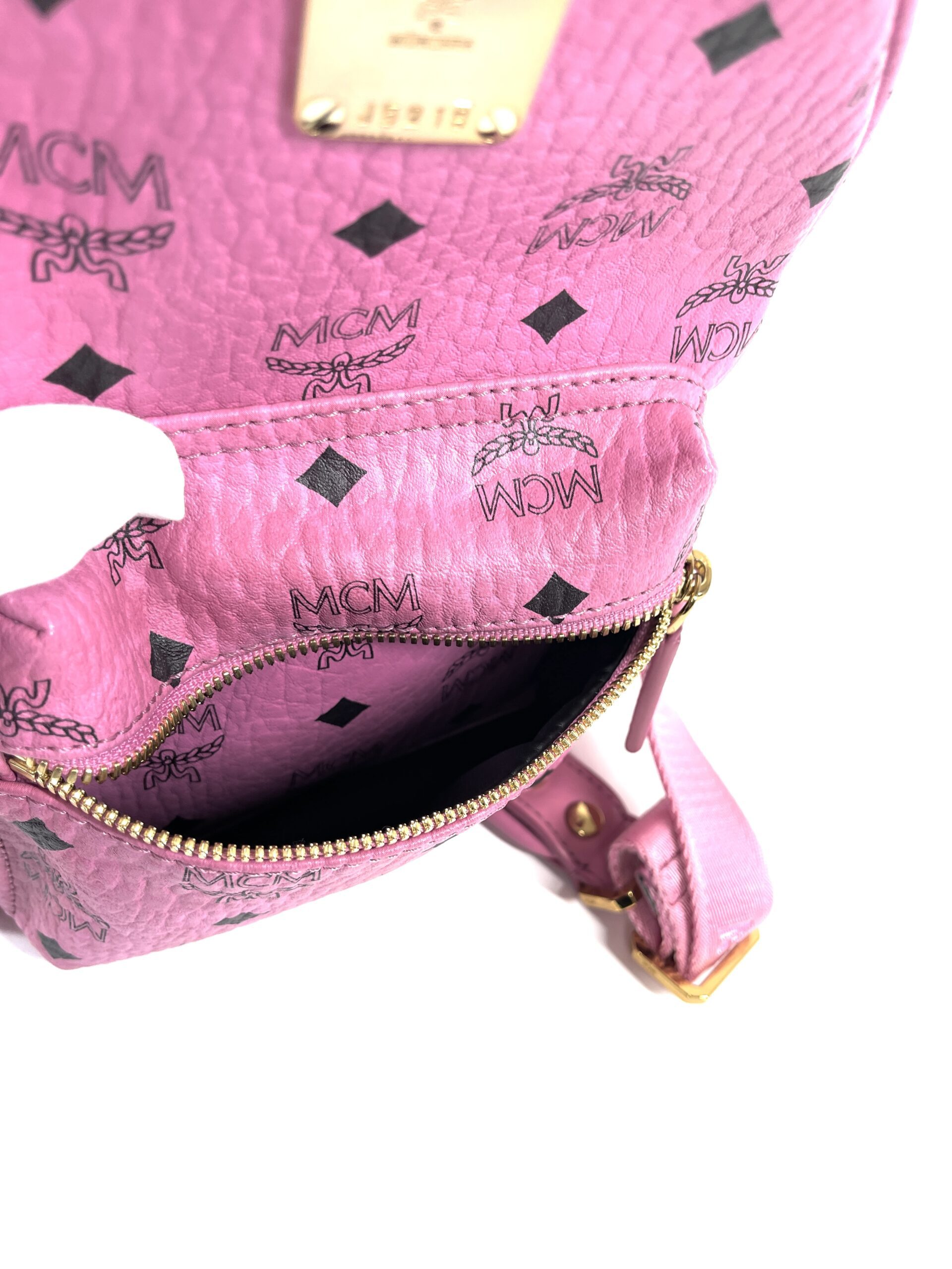 MCM Patricia Mini Powder Pink Signature Visetos Leather Backpack