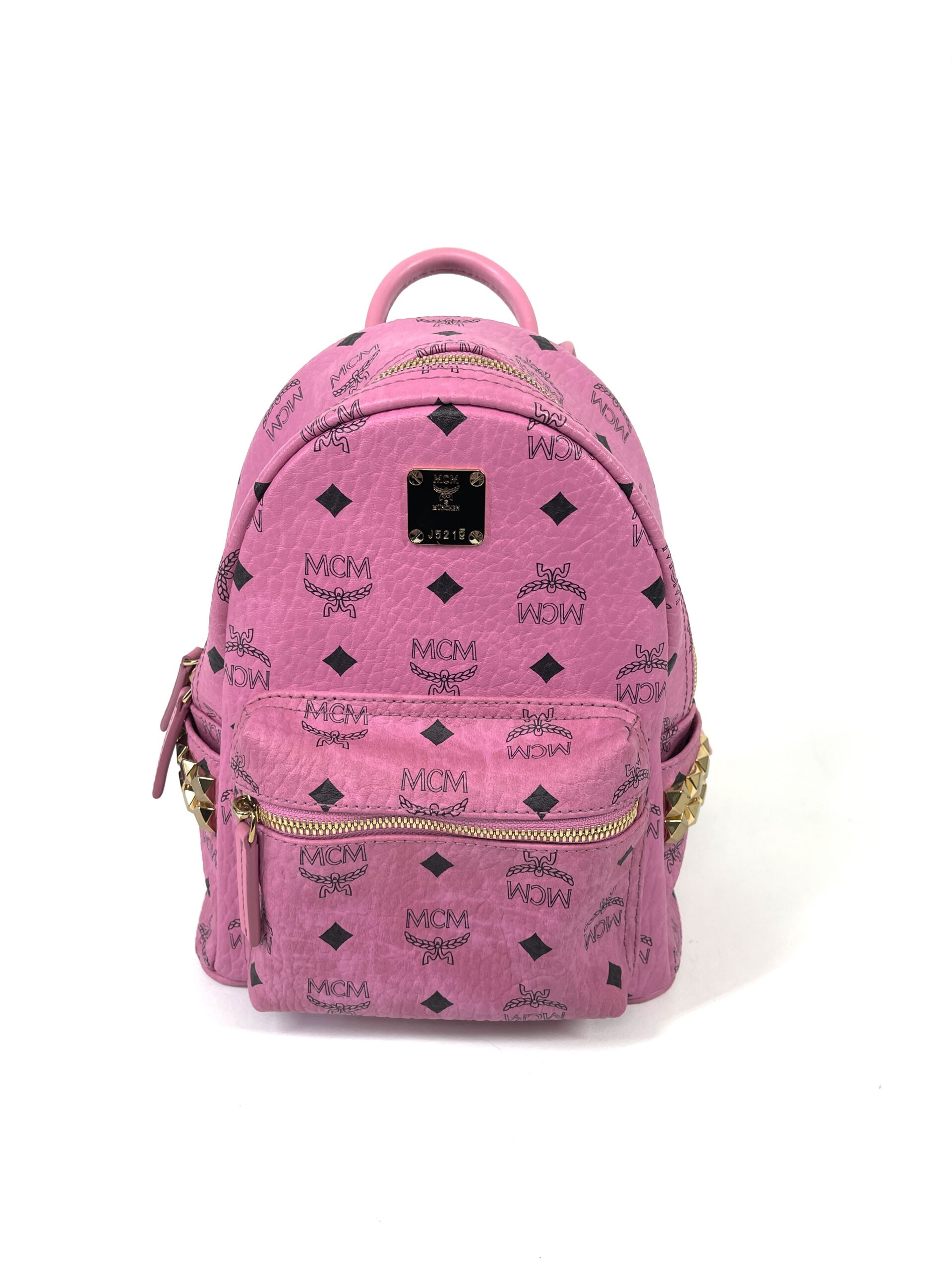 MCM Pink Visetos Coated Canvas Small Studs Stark Backpack MCM