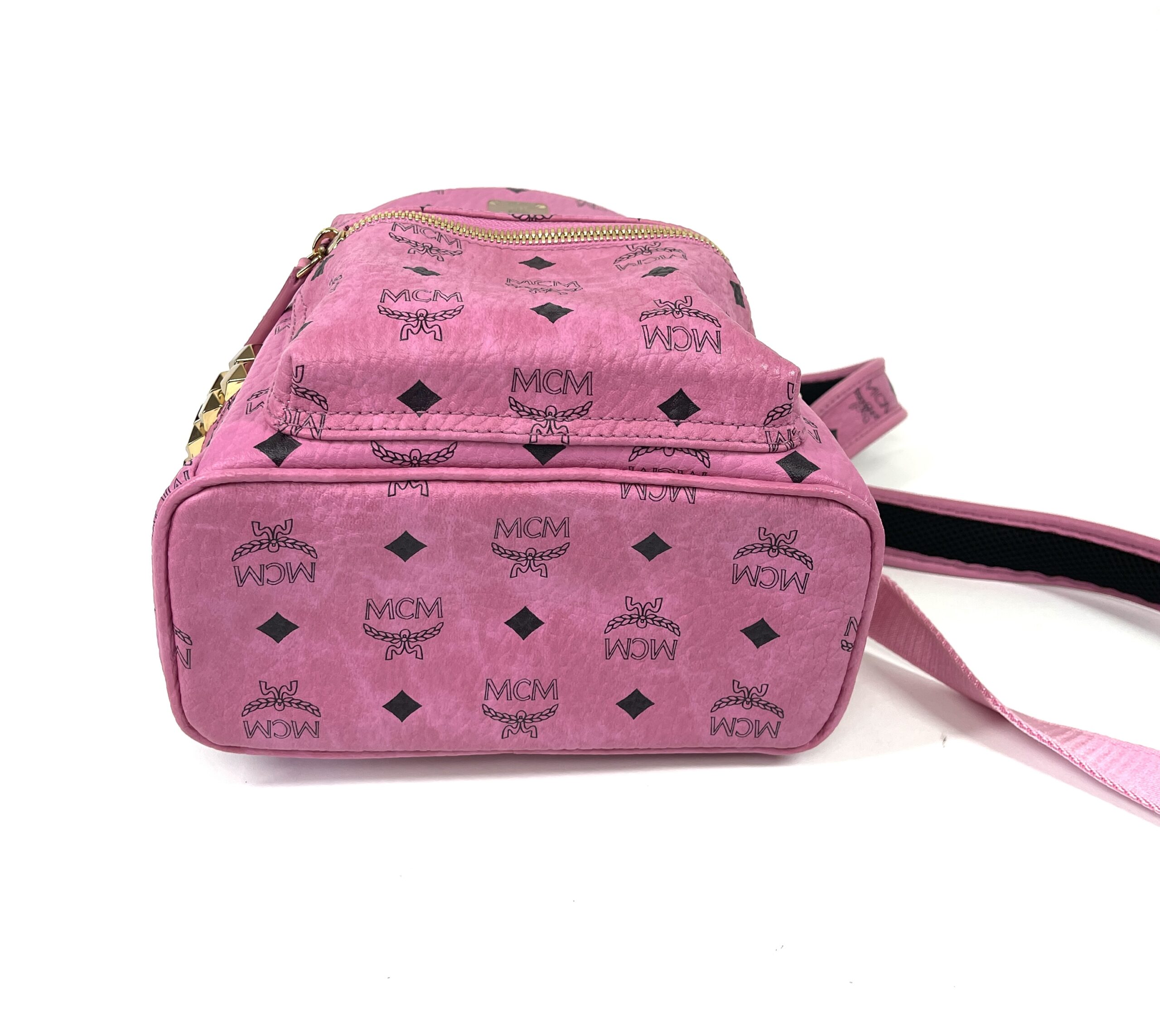 MCM Mini Stark Side Studs Backpack in Visetos Pink - A World Of