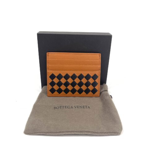 Bottega Veneta Intrecciato Leather Credit Card Case Caramel Black