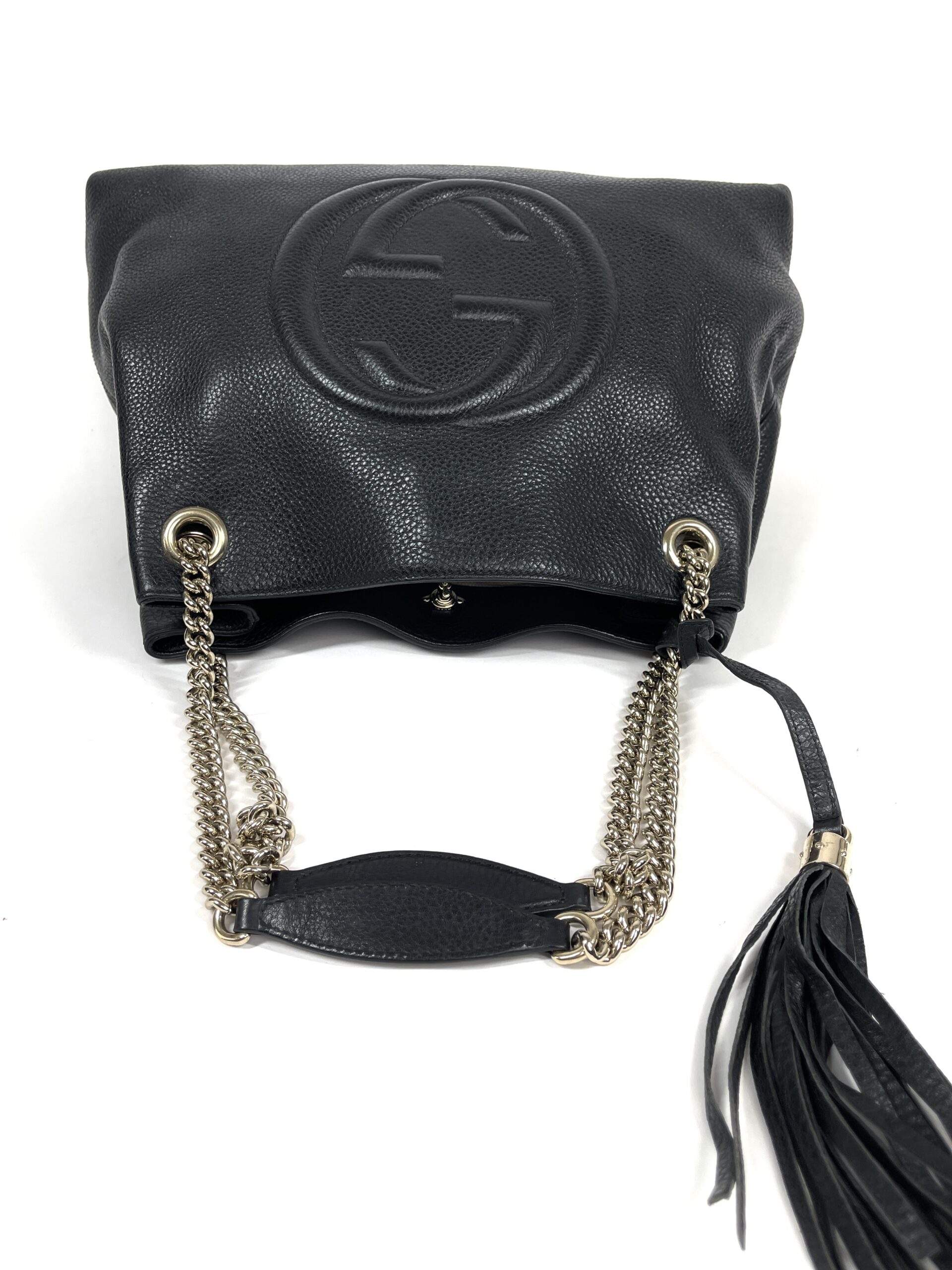 Gucci Soho Boston Handbag in Black Leather with Gold Tone Hardware