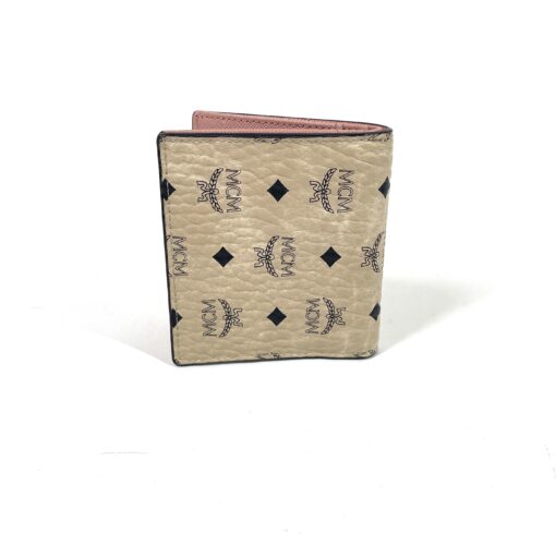 MCM Beige Visetos Small Wallet Card Holder With Pink 5