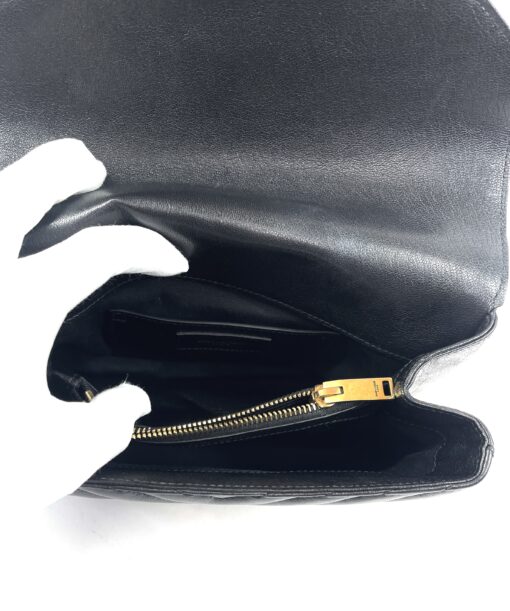 YSL Sheepskin Matelasse Chevron Monogram Medium College Bag Black Gold 8