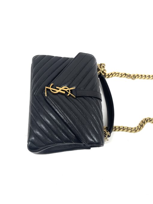 YSL Sheepskin Matelasse Chevron Monogram Medium College Bag Black Gold - Image 3