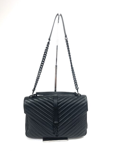 YSL Black on Black Large Chevron College Bag