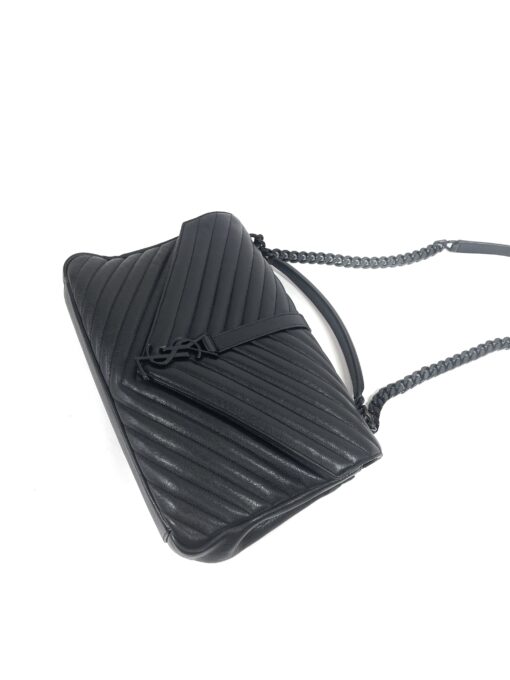 YSL Black on Black Large Chevron College Bag - Image 3