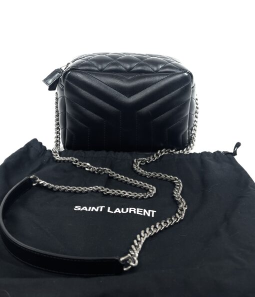 YSL Saint Laurent Calfskin Y Quilted Monogram Small Loulou Bowling Bag Black - Image 3