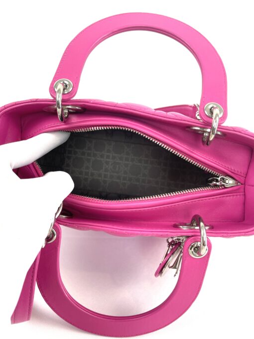 Christian Dior Lady Dior Medium Lambskin Cannage Hot Pink Silver 23