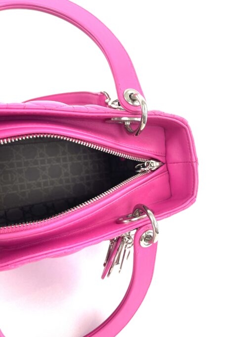 Christian Dior Lady Dior Medium Lambskin Cannage Hot Pink Silver 22