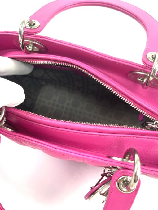 Christian Dior Lady Dior Medium Lambskin Cannage Hot Pink Silver 6