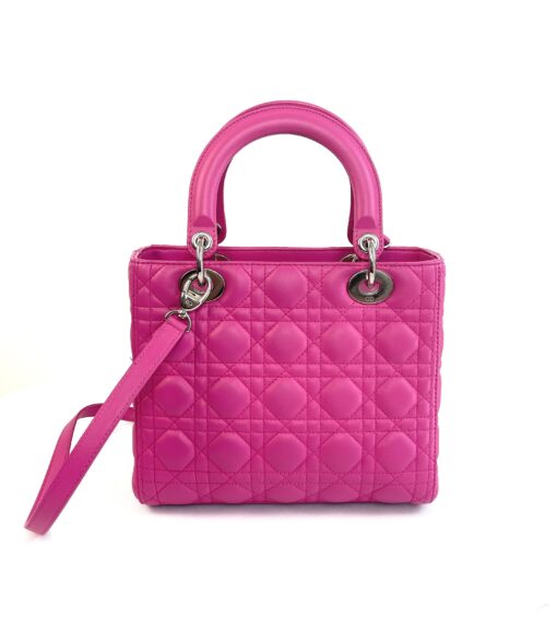 Christian Dior Lady Dior Medium Lambskin Cannage Hot Pink Silver 5