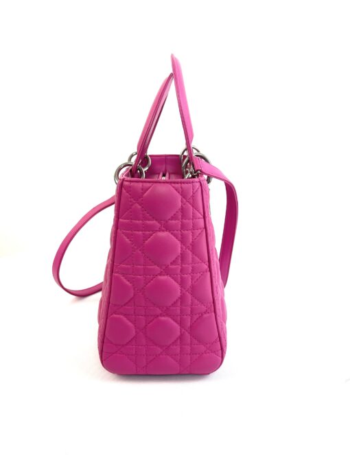 Christian Dior Lady Dior Medium Lambskin Cannage Hot Pink Silver 11